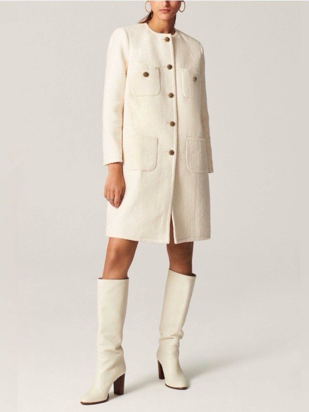 ba&sh Mateo Patch Pocket Coat in Ecru / Cream with Gold Buttons